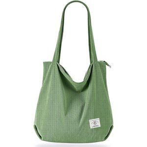 Women Corduroy Tote Bag Zipper Casual Tote's Handbag Big Capacity Shoulder Bag